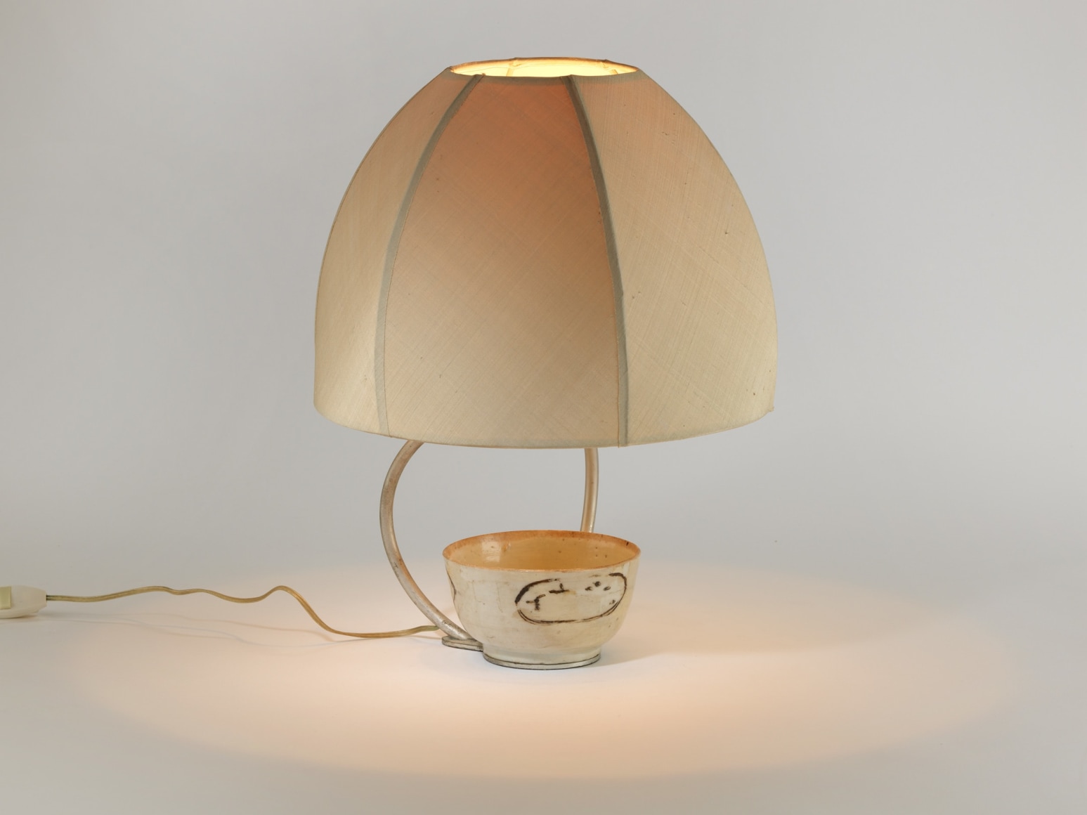 Lamp by Claude de Muzac in silk shade and ceramic base.