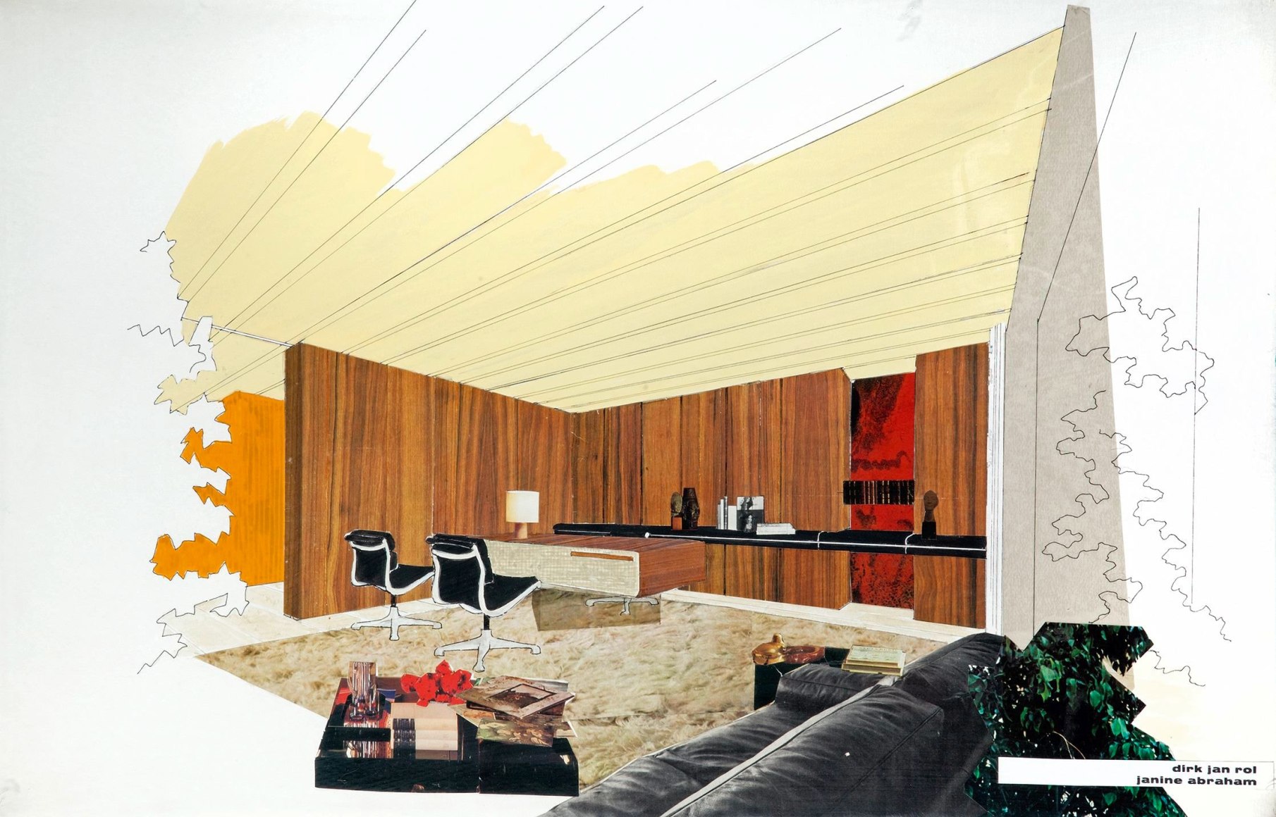 Collage material and furniture study of an office space