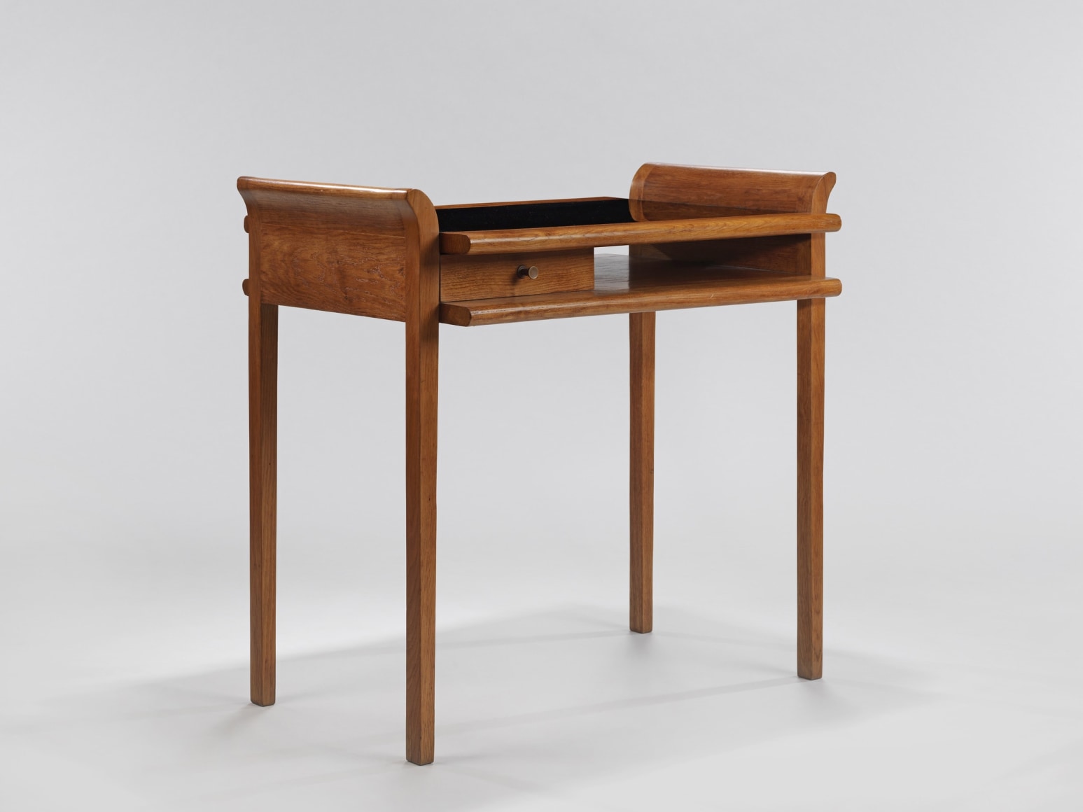 Wooden desk with drawer and glass top