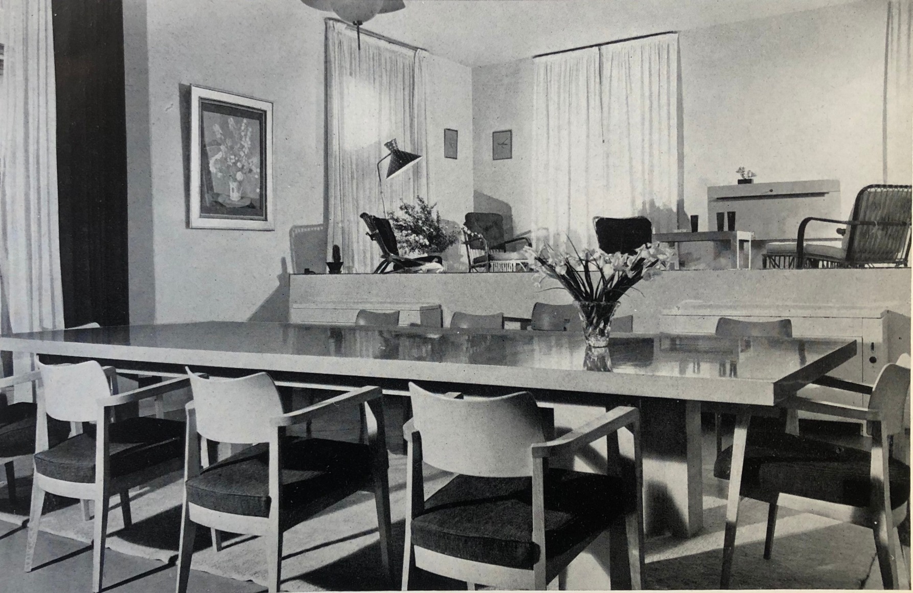 Dining room of an apartment designed by Jacques Dumond, Algiers, 1955.