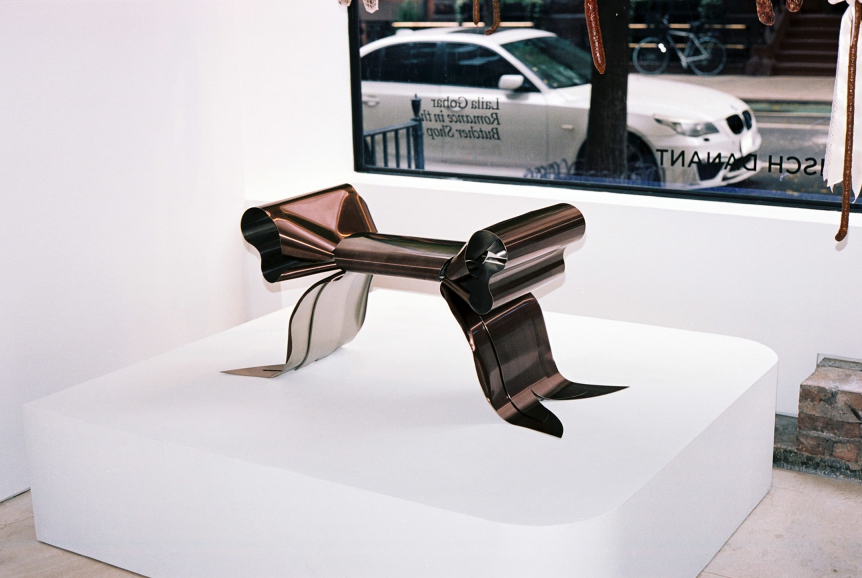 Installation view of Maria Pergay&#039;s Pouf Ruban / Ribbon Pouf, 2007. Photo by Adrianna Glaviano&nbsp;