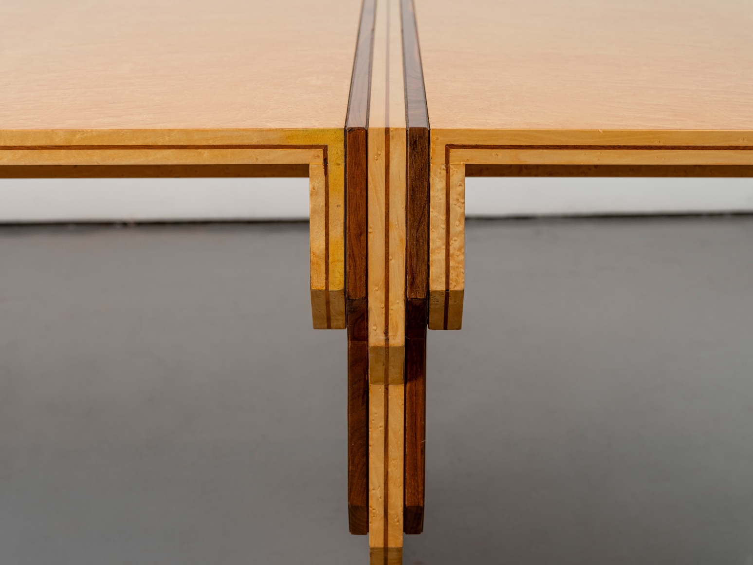 Joint detail of maple and walnut dining table by Pierre Paulin