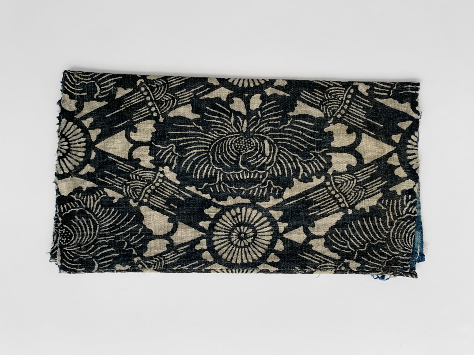 55 Katazome: jishiro, peony, chrysanthemum and bamboo, late nineteenth century, indigo dyed cotton