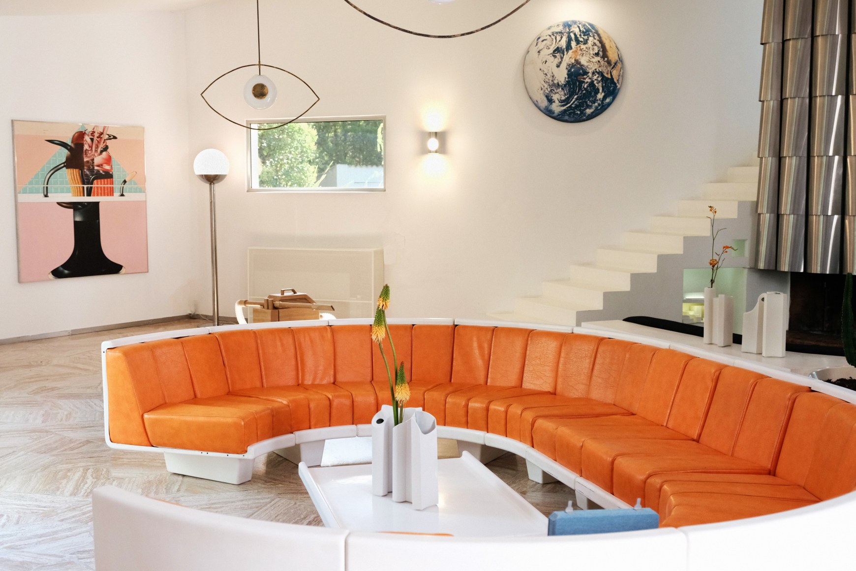 vintage orange sofa in a modern house