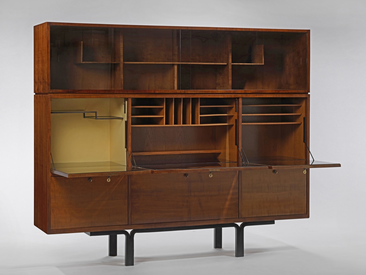 Wooden cabinet with opened cabinet doors