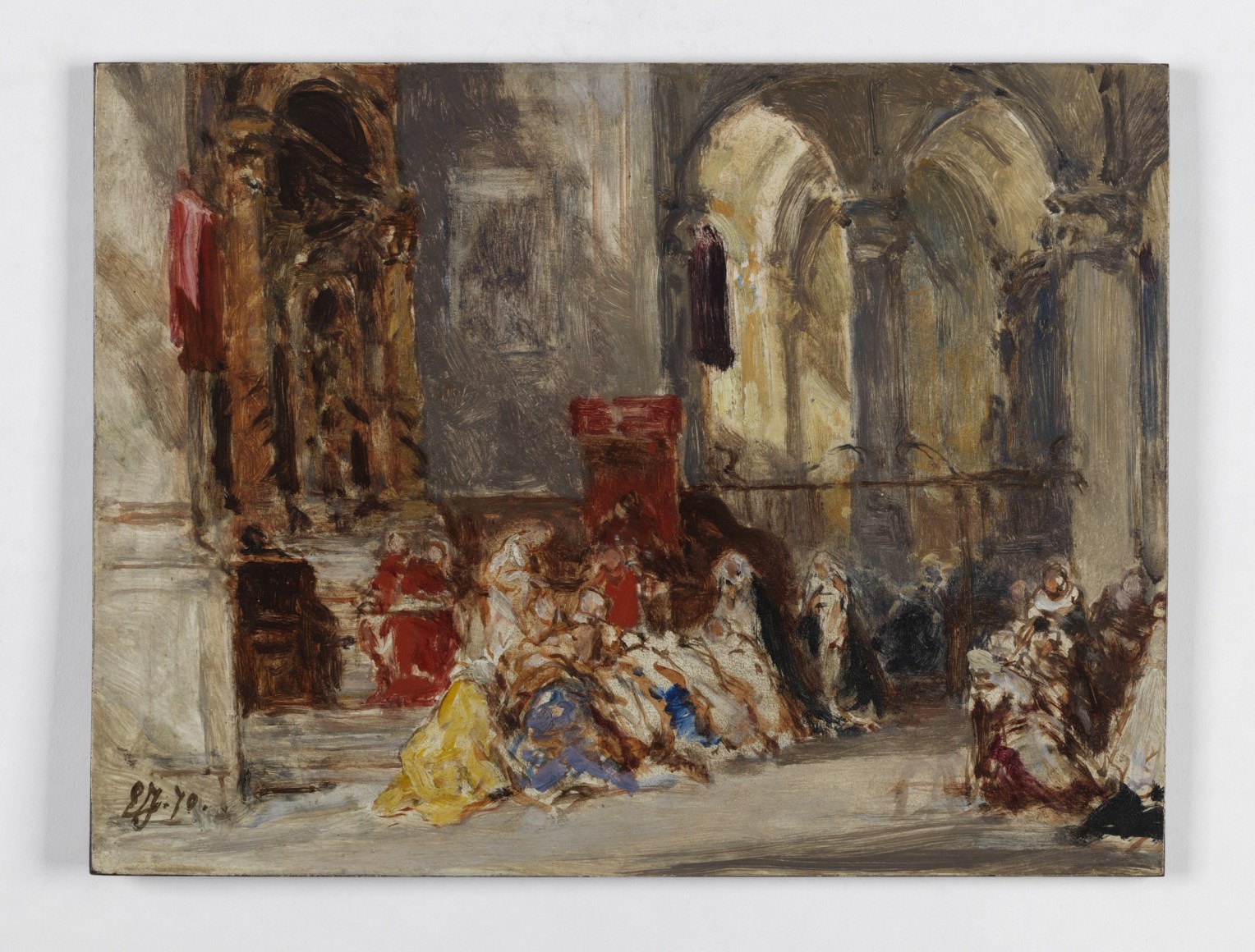 Interior scene with colors and people