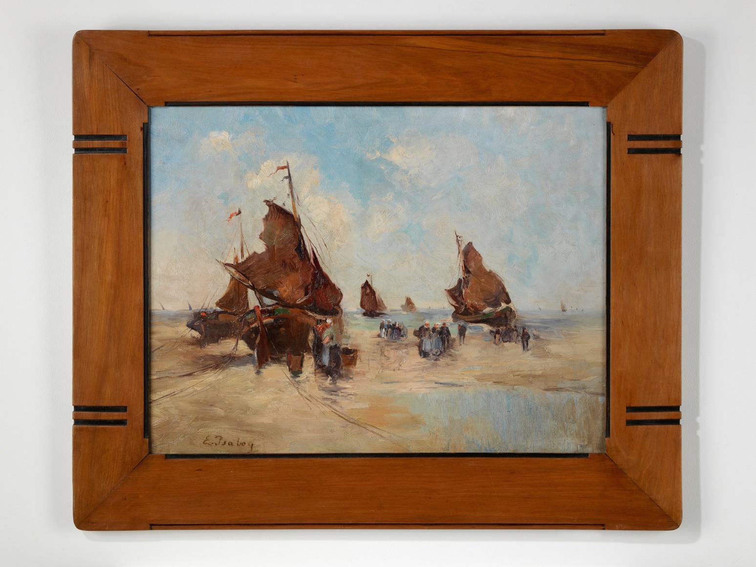 painting depicting boats with pastel colors.