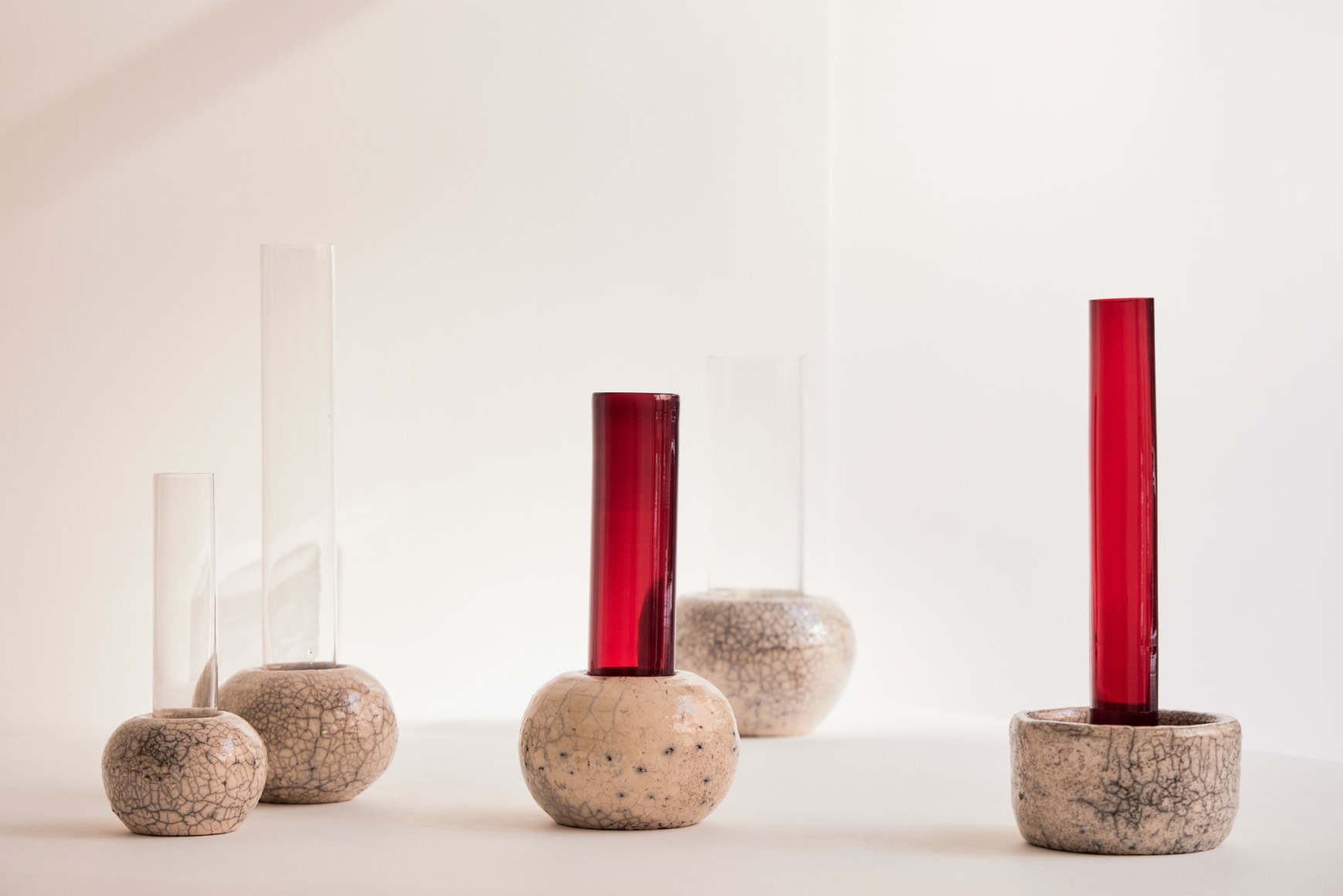 Ceramic and glass candle holders by Jos Devriendt