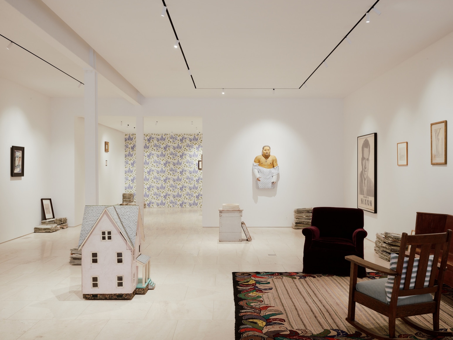 Installation view of the Robert Gober exhibition in the gallery. Various angles and artworks are captured in the frame.