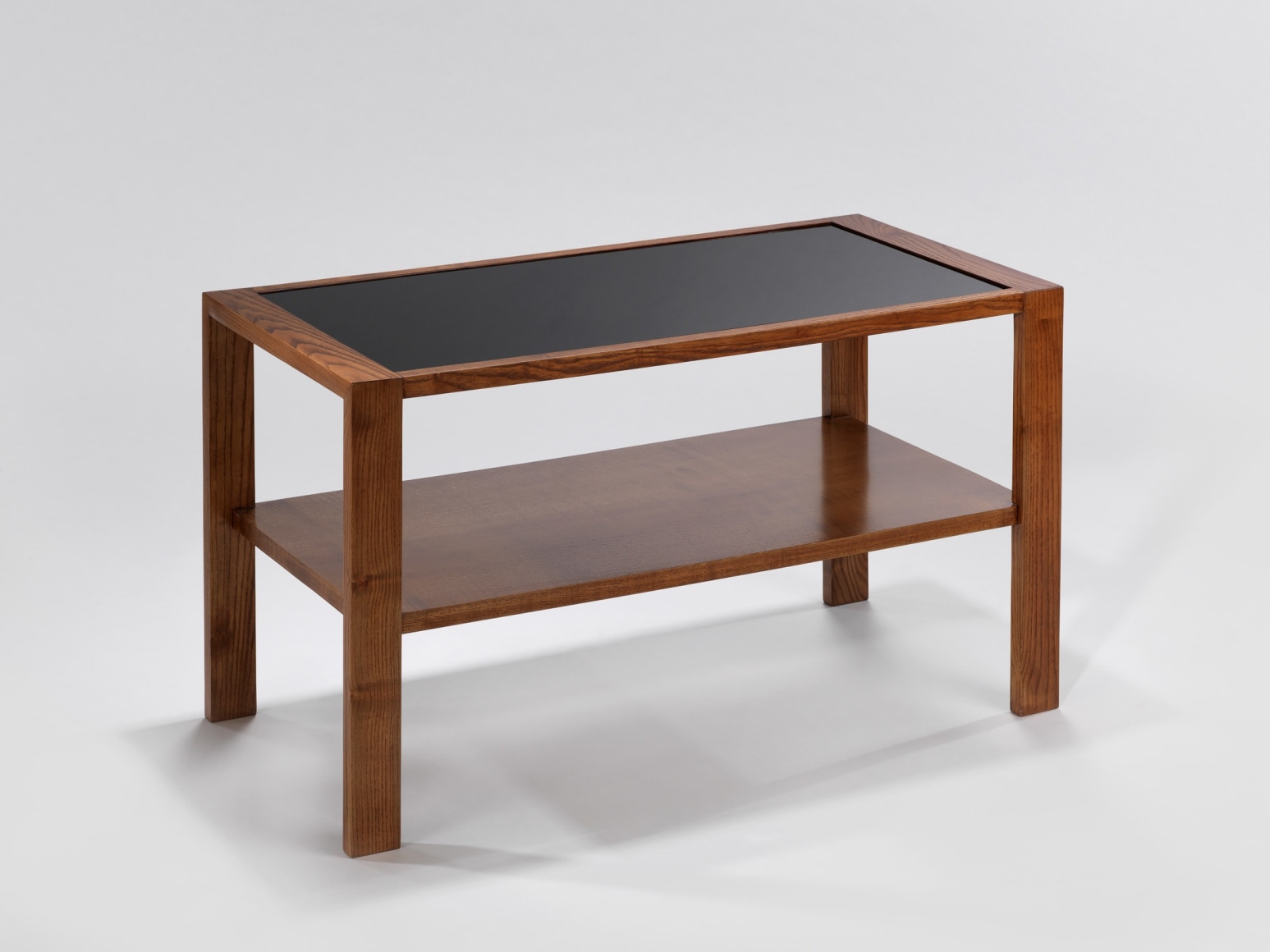 Black opaline glass top wood low table