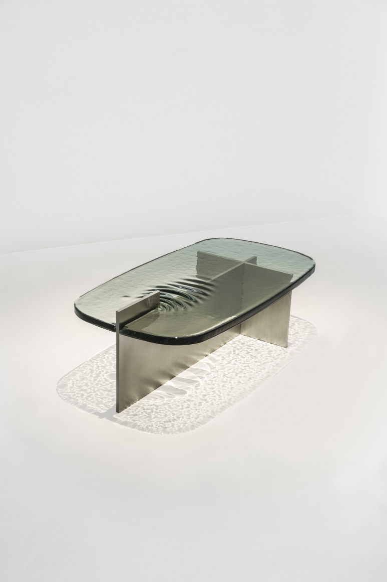 glass coffee table in a room
