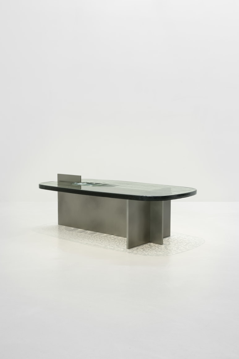glass coffee table in a room