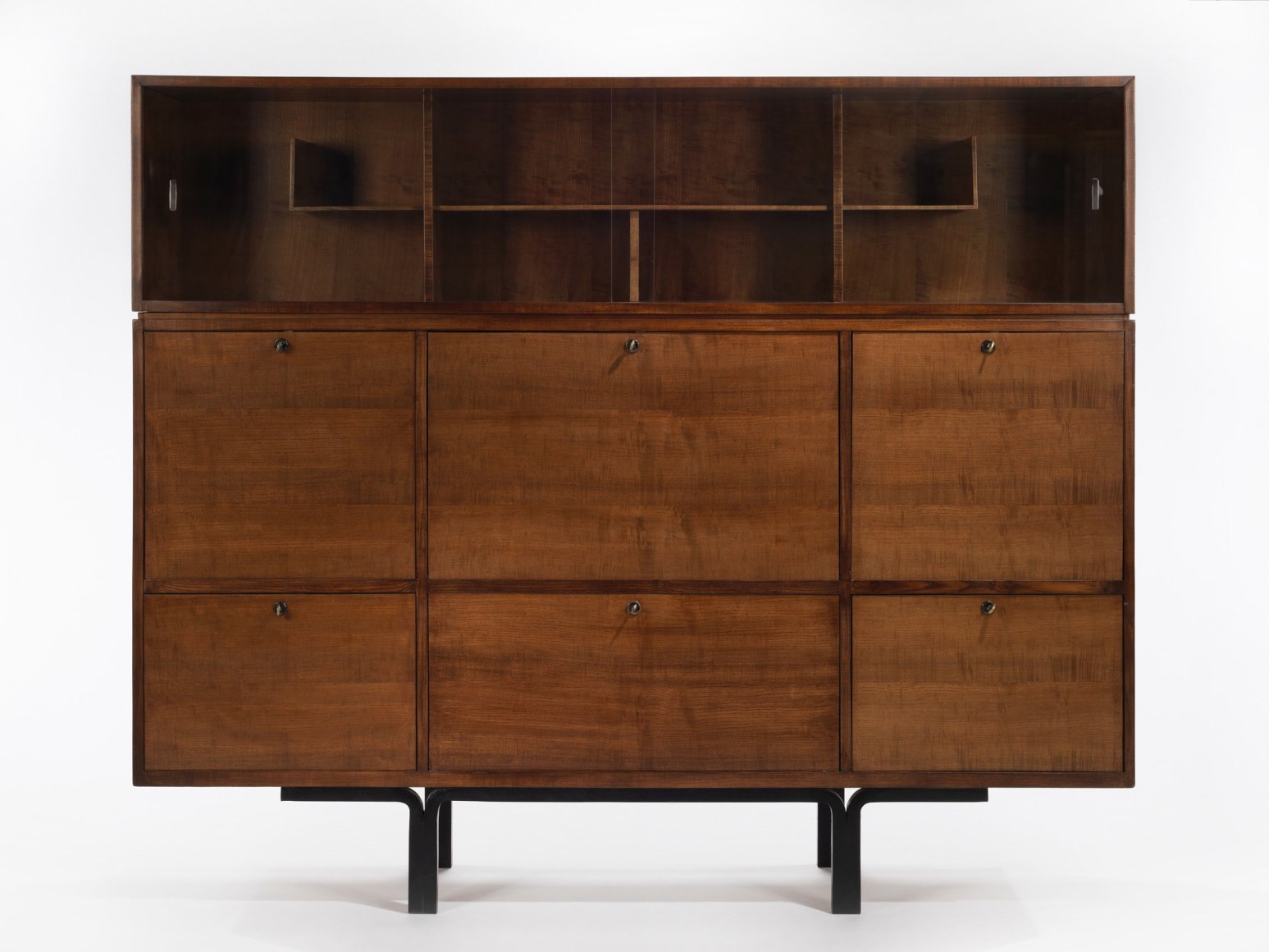 Wooden cabinet with open and closed shelving