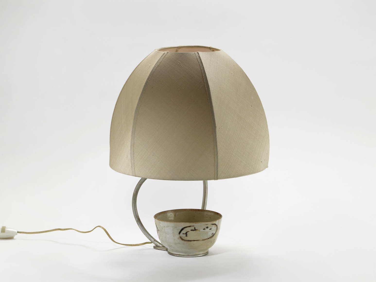 Lamp by Claude de Muzac in silk shade and ceramic base.