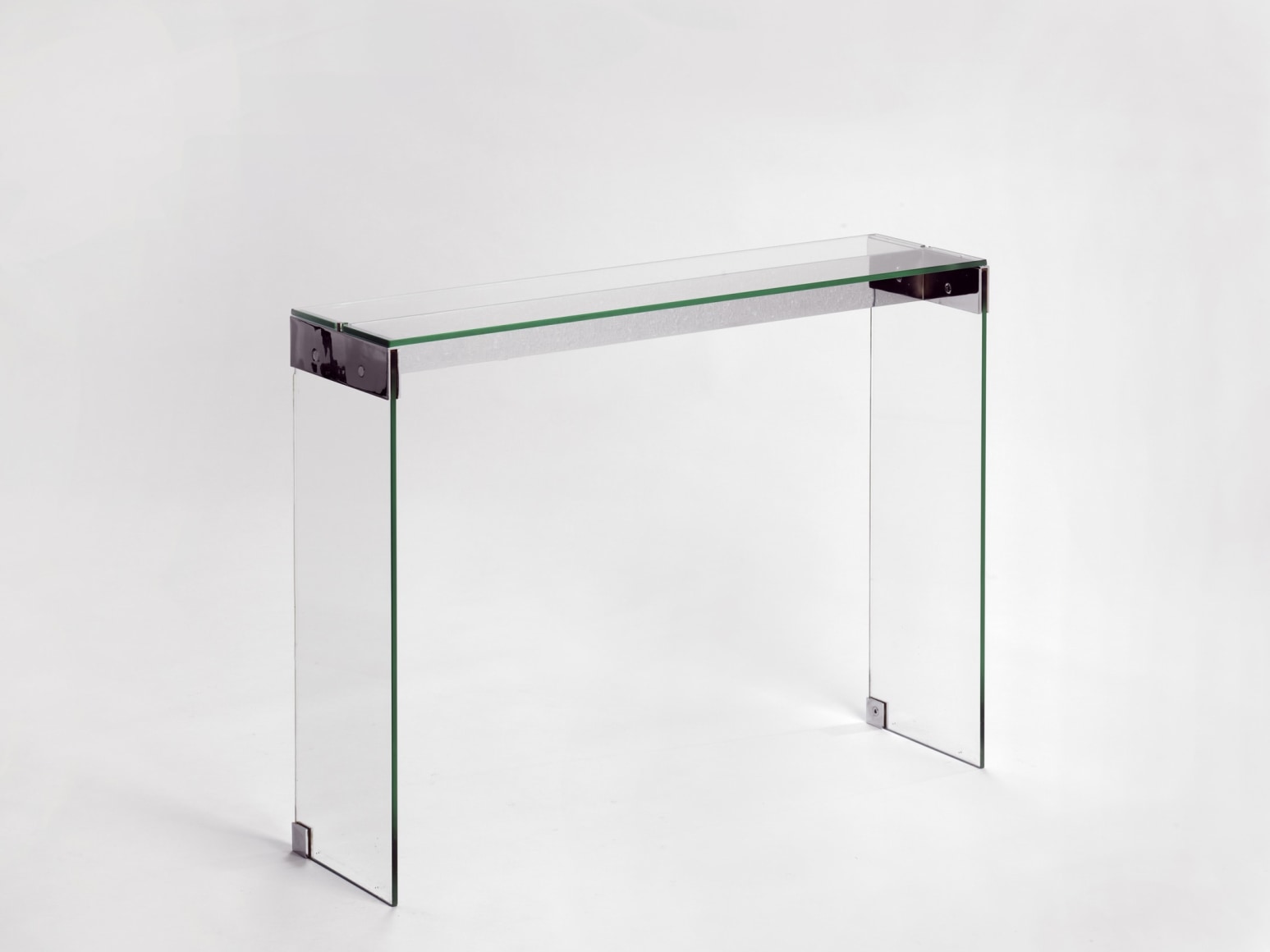glass console in an empty room