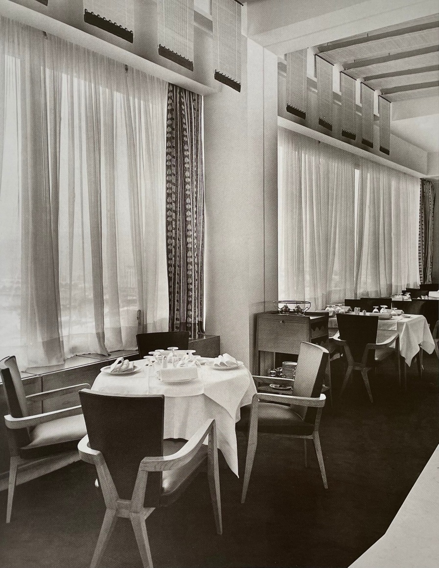 Restaurant dining room with Maxime Old Chairs and white curtains