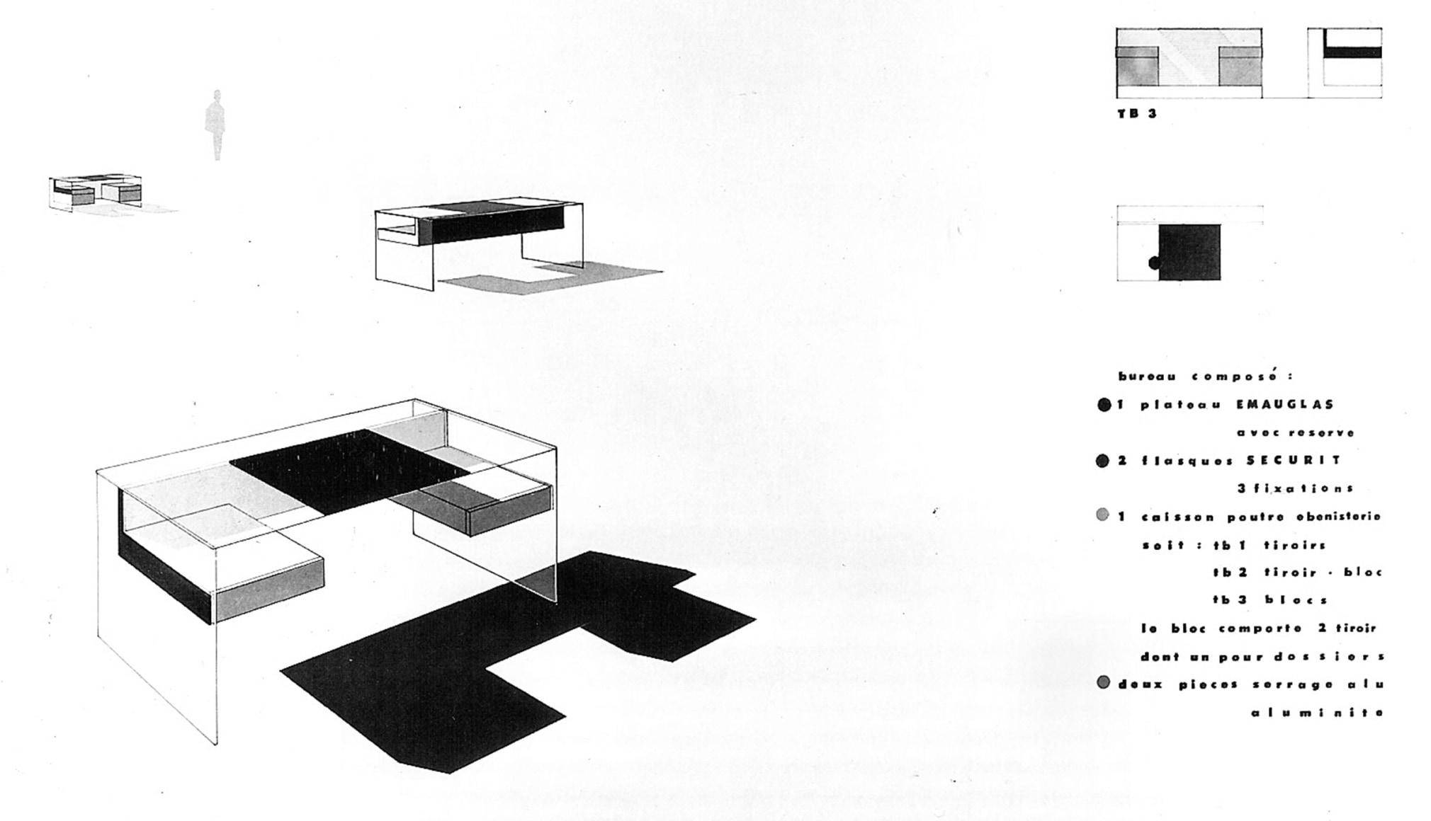 Design detail: Furniture in series: Glass desk, 1960