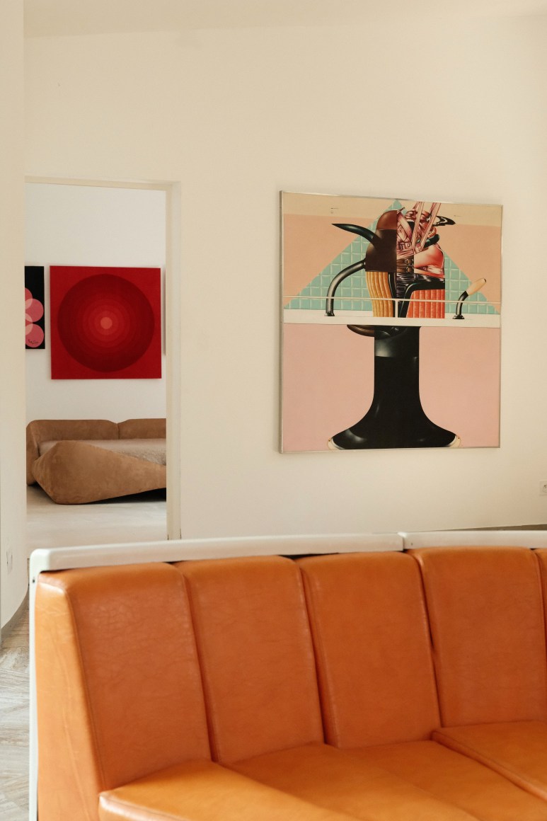 vintage orange sofa in a modern house