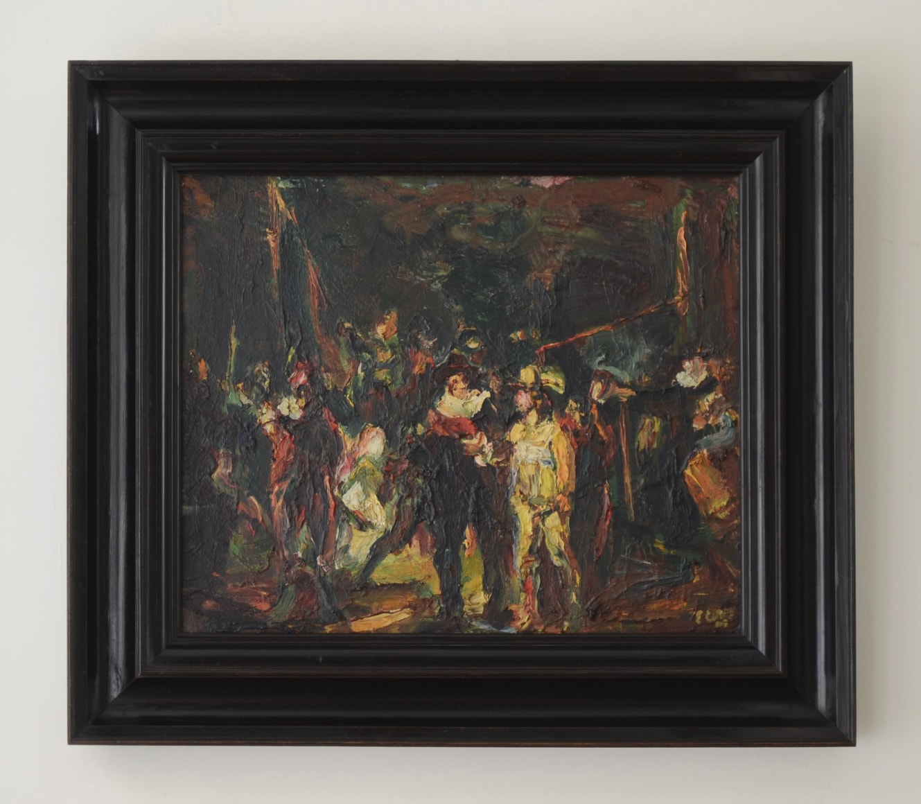 Painting depicting people at night.