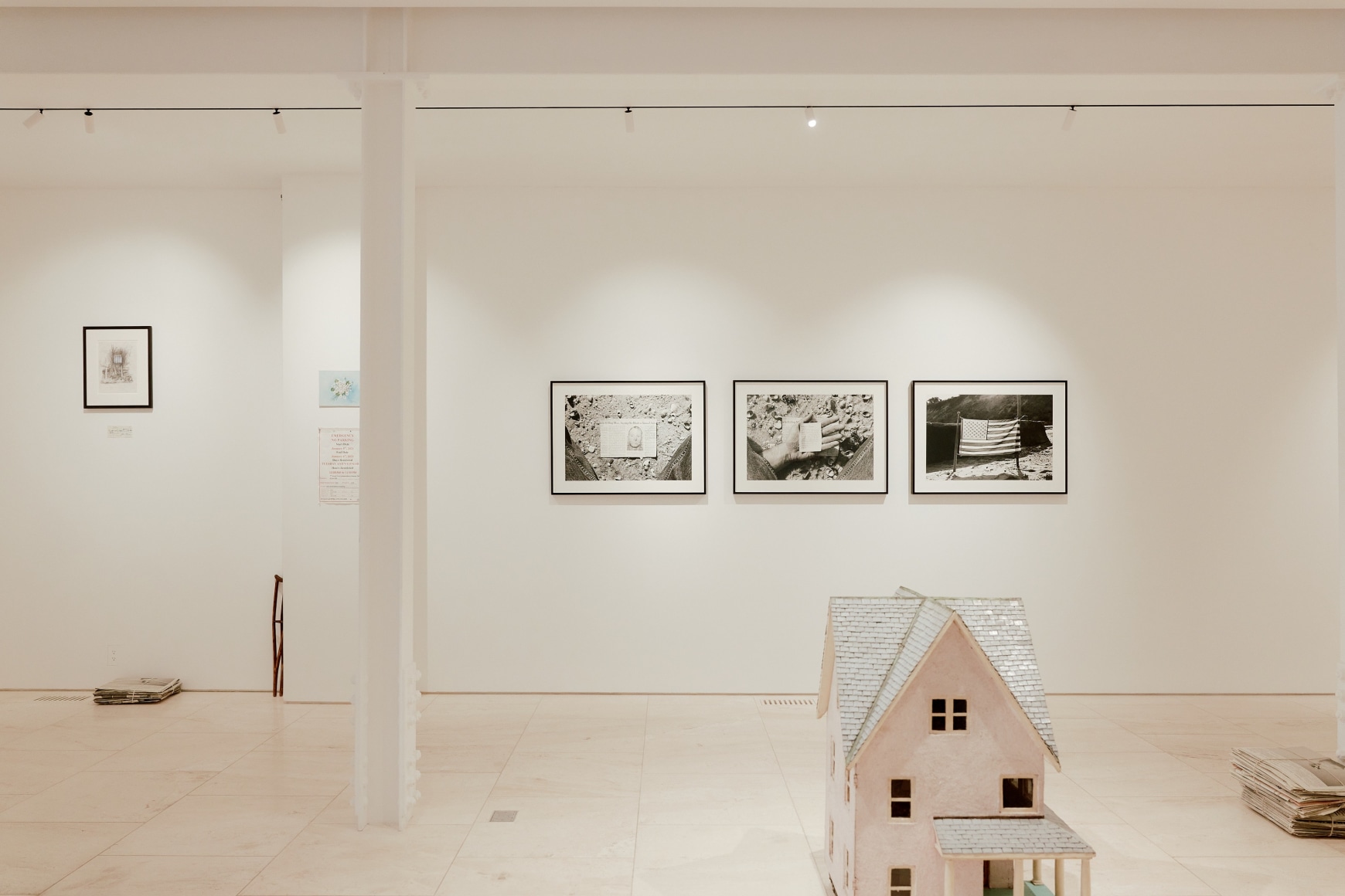 Installation view of the Robert Gober exhibition in the gallery. Various angles and artworks are captured in the frame.