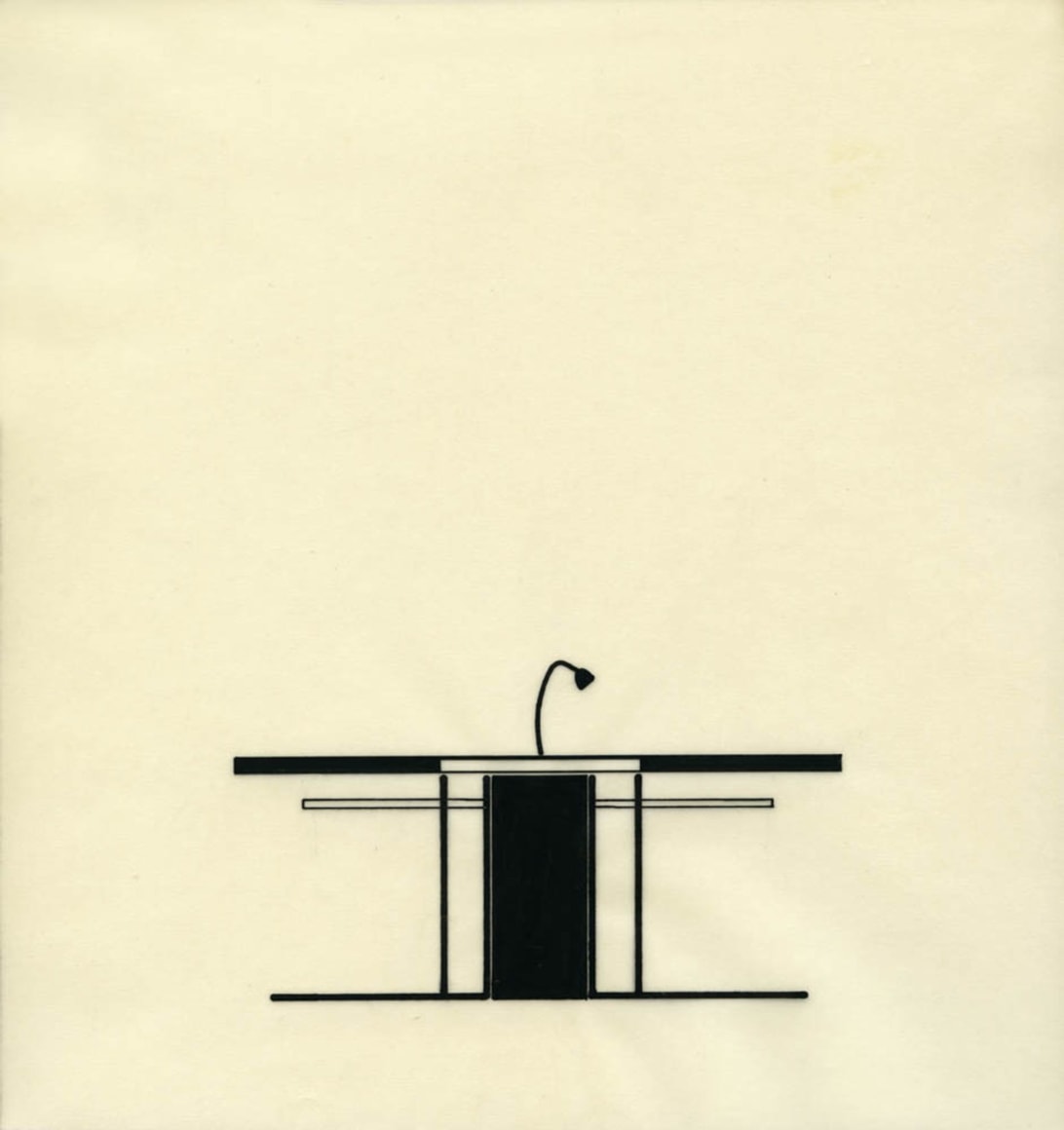 Ralph Sommer Desk, 1988, Ink drawing by Meyer Voggenreiter, 1990 / Courtesy of Damn Magazine