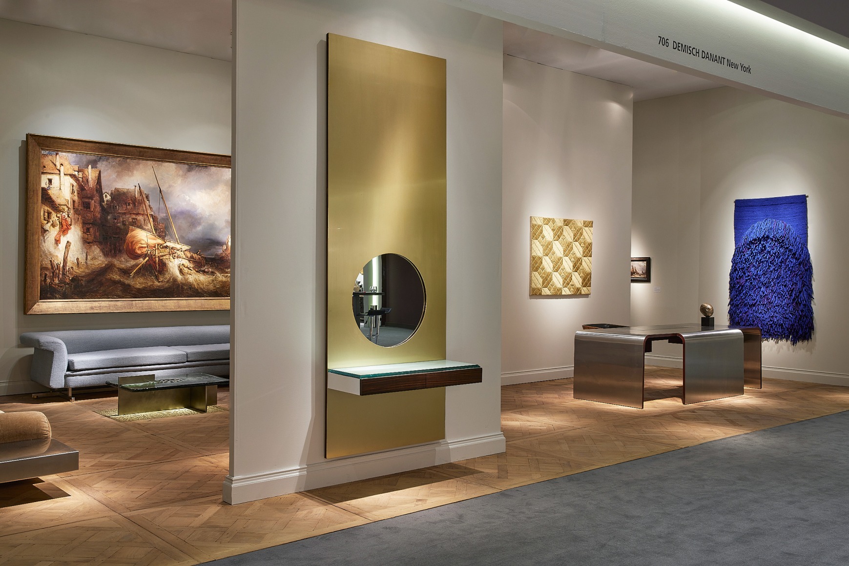 Installation view of the booth at Tefaf Maastricht with various angles and works on view.