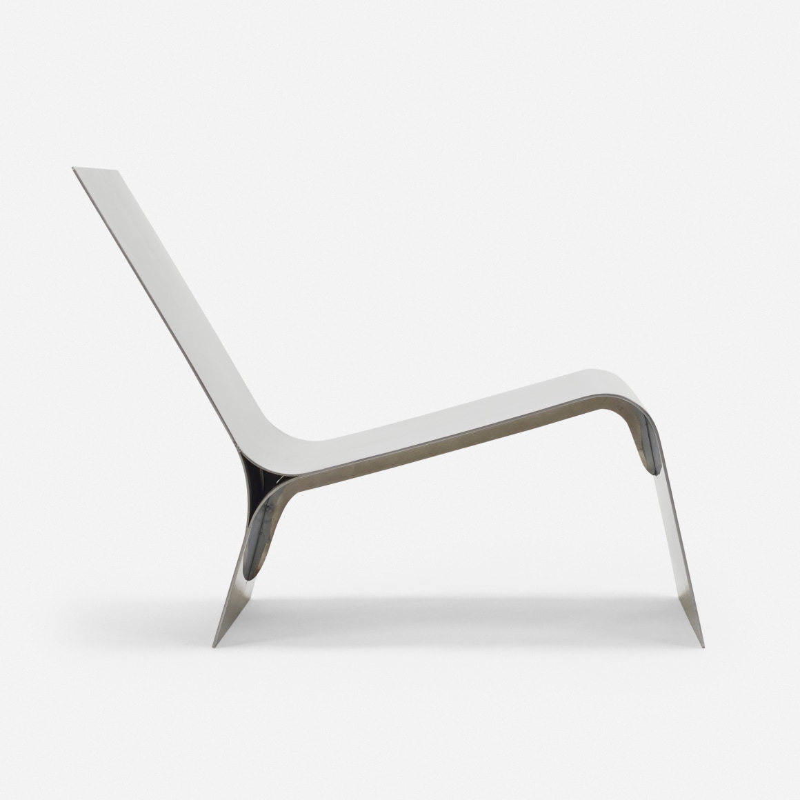 Folded chair by Maria Pergay in steel. Shot of chair from front on where you can see the entire chair.
