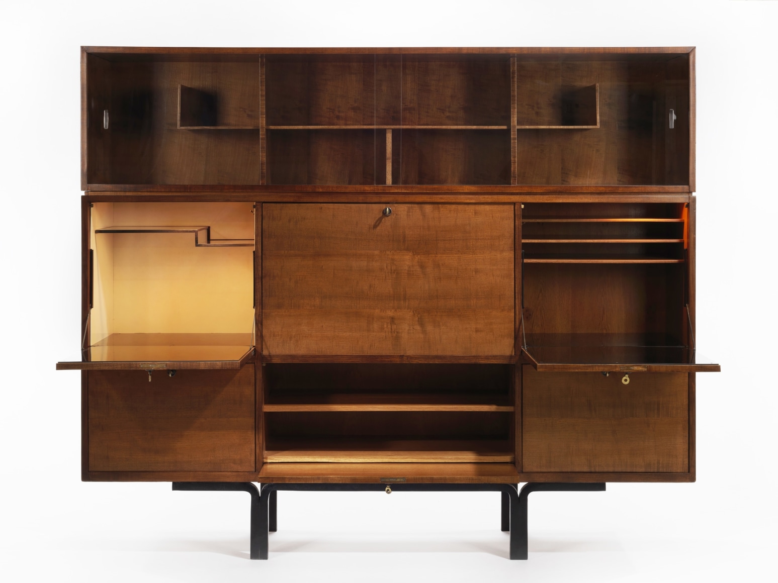 Wooden cabinet with opened cabinet doors