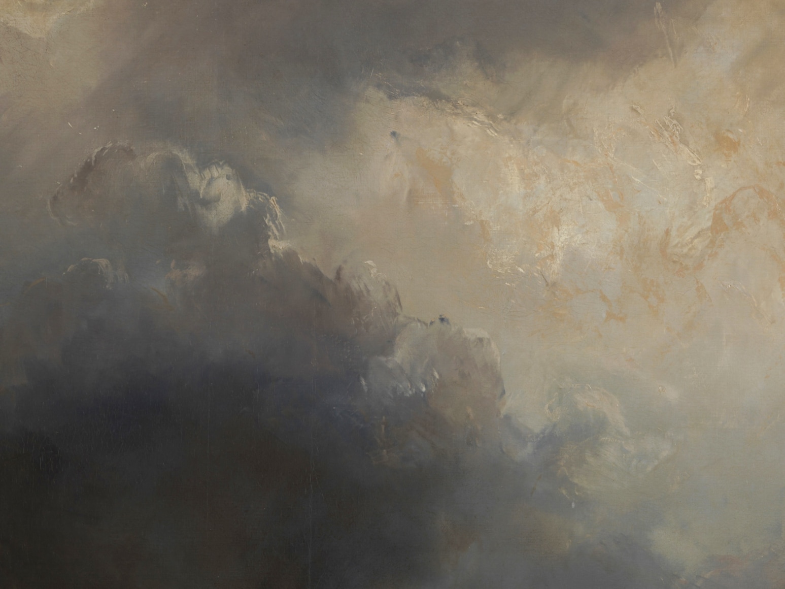 Painting depicting epic ocean scene with a boat near a town and people engaging in activity. Detail shots included.