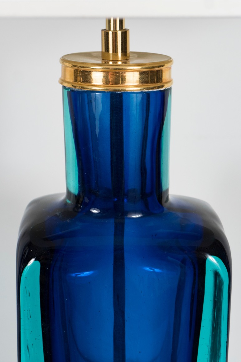 Large Italian Murano Sommerso Lamp with Blue and Green Glass Collections Eric Appel