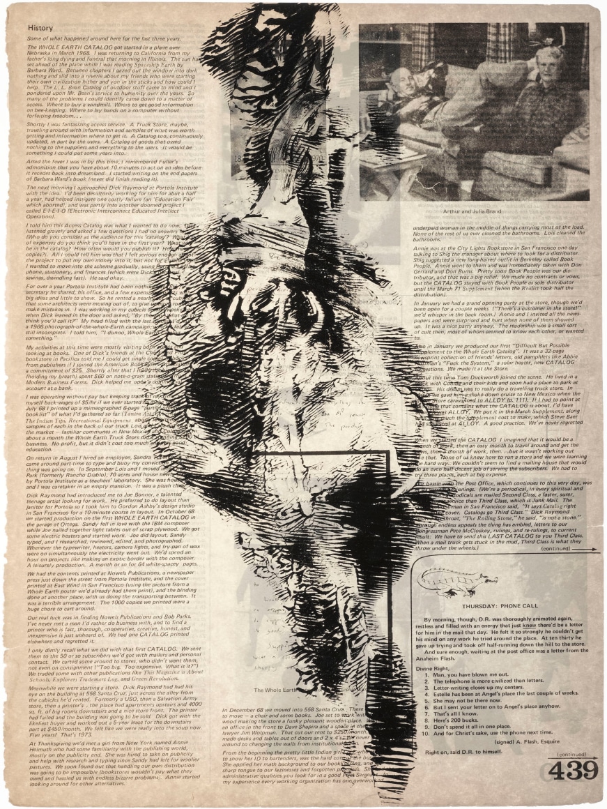 #439 (The Last Whole Earth Catalog), acrylic on found paper, 16 7/8 x 9 1/2 in. (43 x 24 cm.)