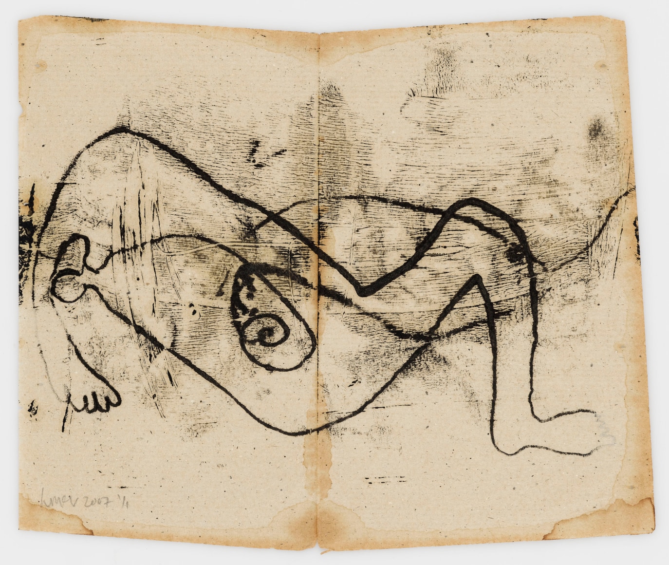 Untitled (book page) IV, ink on found paper, 5 1/8 x 7 7/8 in. (13 x 20 cm.)