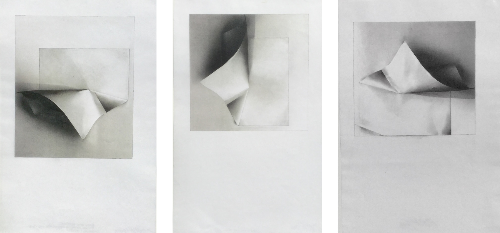 Gloria Ortiz-Hern&aacute;ndez, Tuck triptych, 2013, Color pencil, oil pastel, and pencil on Masa paper.