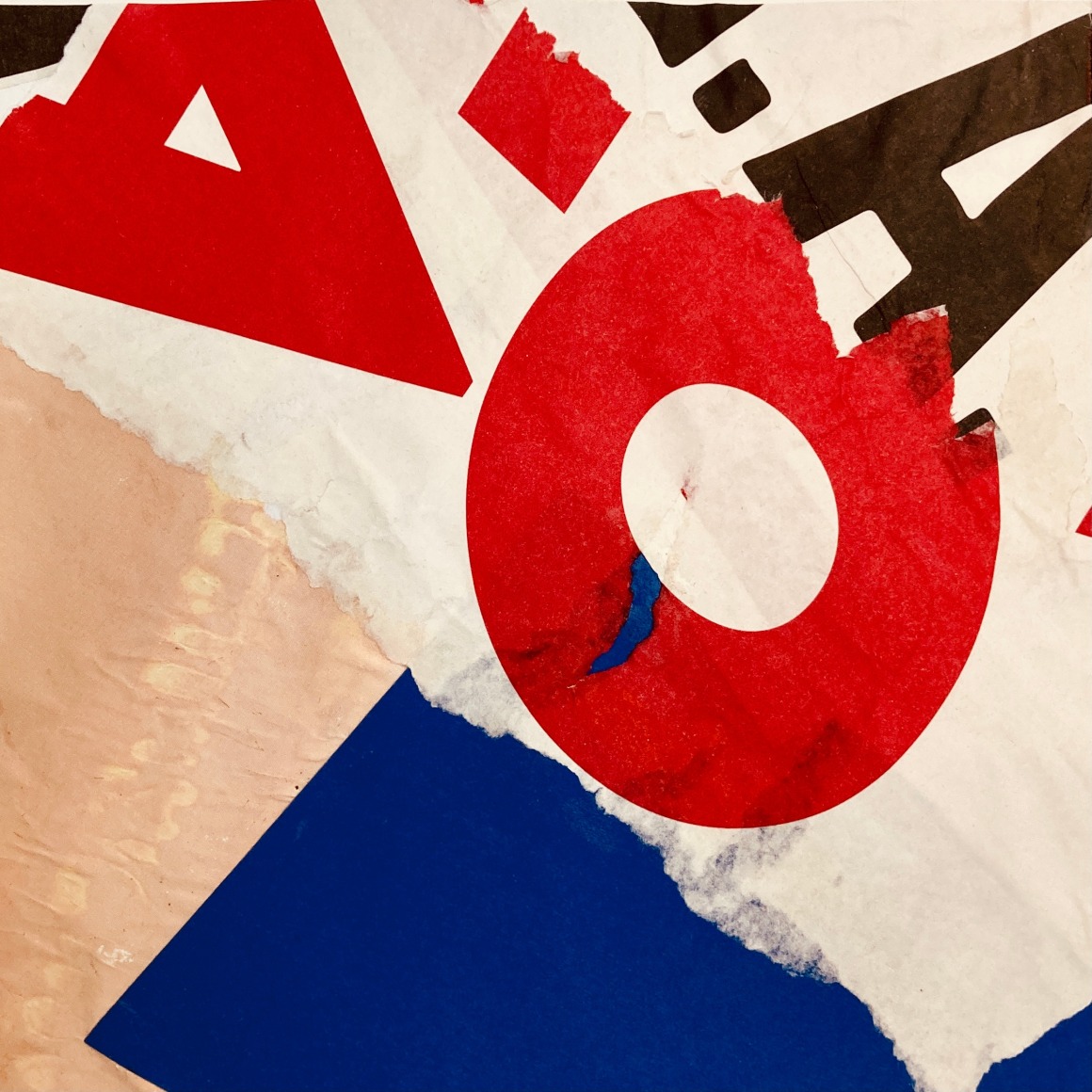 Barbara Knight, Small Square #66 (Composition with A+O) 8.26.2023, 2023, Collage on paper, 7&quot; x 7&quot; at Anita Rogers Gallery