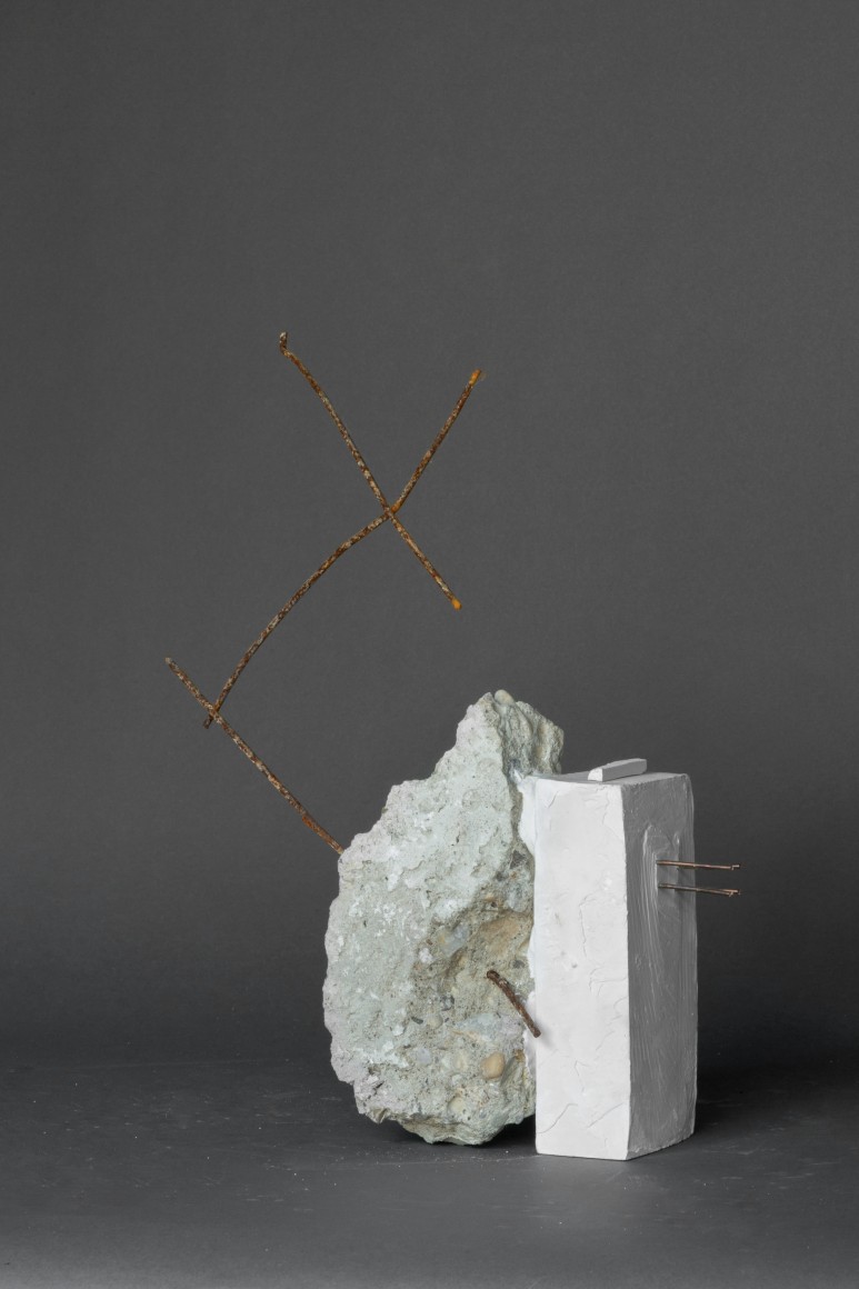 Mark Webber. Fragments of a Patio Revisited 2. 2019. Steel, hydrocal, cement. 12" x 8" x 4" at Anita Rogers Gallery