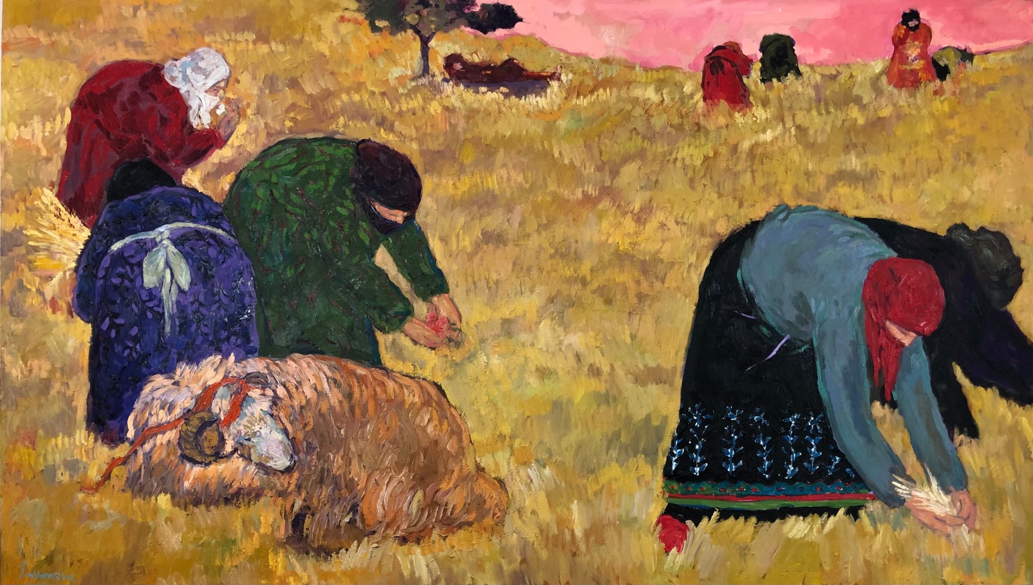 Anas Albraehe, Mother Earth, 2020, Oil on canvas, 45" x 78 3/4" at Anita Rogers Gallery