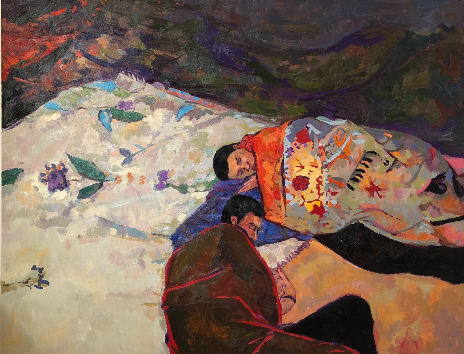 Anas Albraehe, Untitled, 2021, Oil on canvas, 51" x 63 3/4"