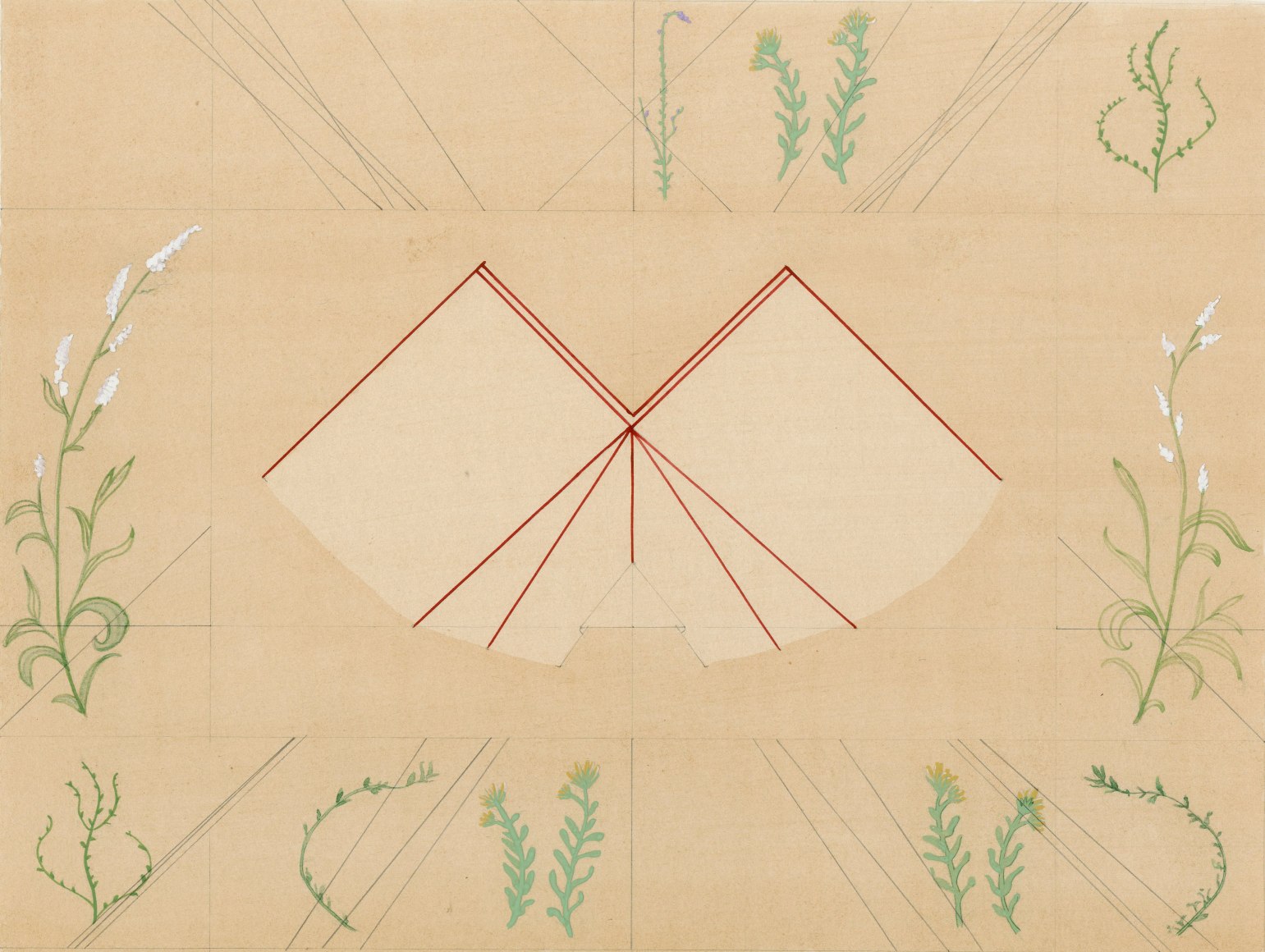 Mahreen Zuberi, Mapping (2), 2023, Gouache and pencil drawing on wasli, 10" x 12" at Anita Rogers Gallery