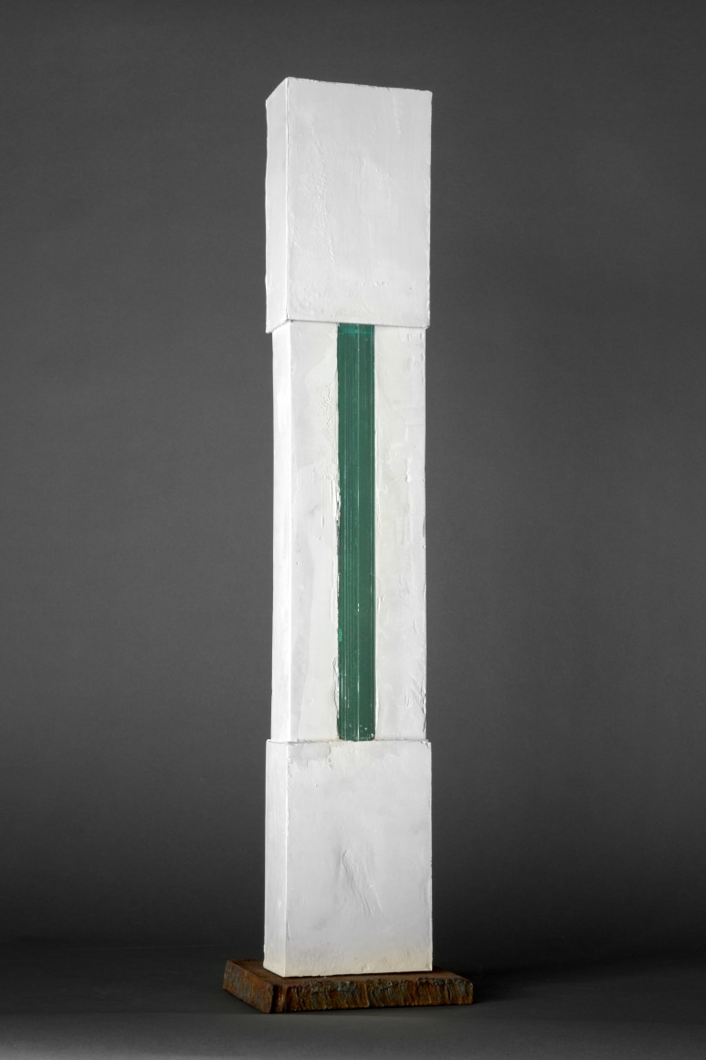 Mark Webber, Structures: Portal, 2019, Hydrocal, glass, and, steel, 30" x 5" x 3 1/2"