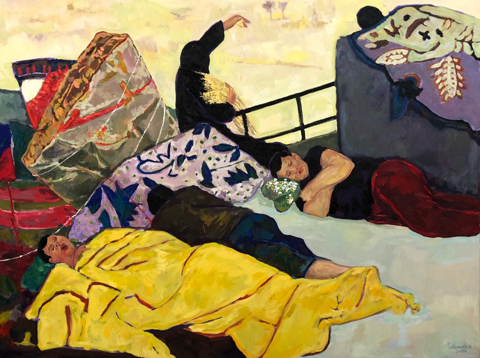 Anas Albraehe, Untitled, 2018, Oil on canvas, 59" x 78 3/4"