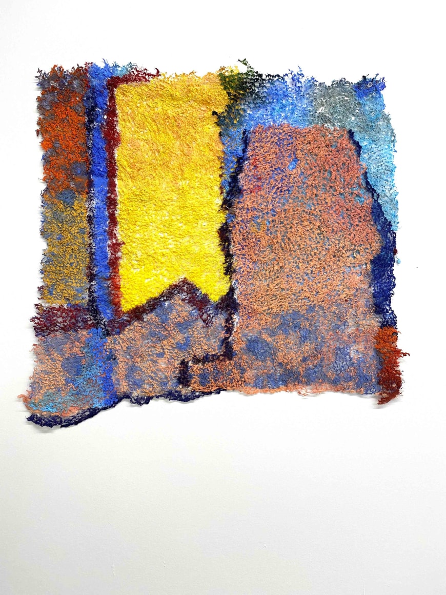 Neha Vedpathak, It Matters, 2020, plucked Japanese handmade paper, acrylic paint, thread