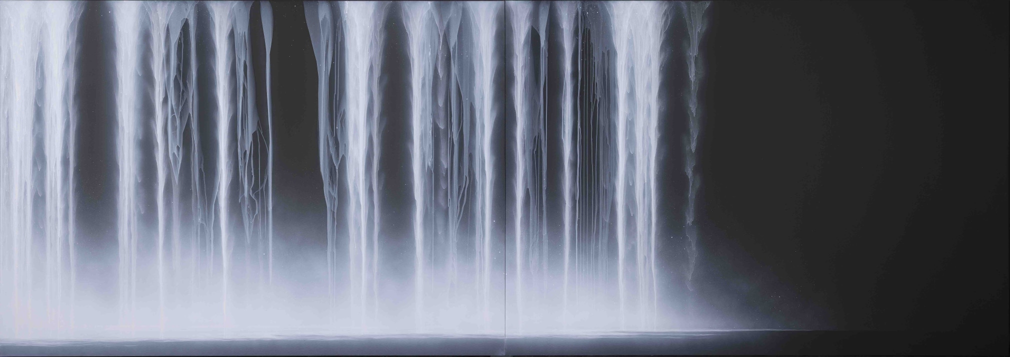 Hiroshi Senju, Waterfall II, 2007, pigments on Japanese mulberry paper mounted on board, 161 x 451 cm (63.8 x 177.5 inches)