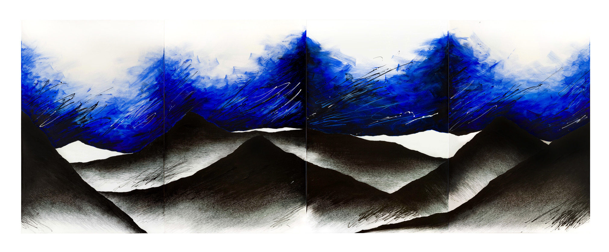 Golnaz Fathi, Lost in the Mountains 1, 2022, acrylic, pen and varnish on canvas, 150 x 400 cm (59.1 x 157.5 inches)