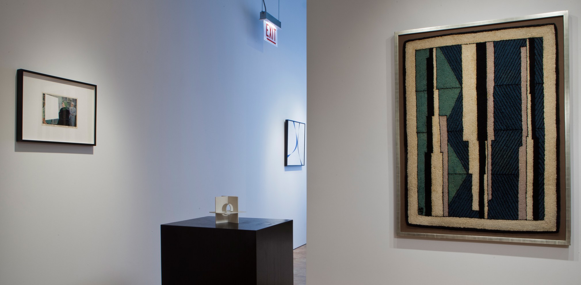 L to R: John Stezaker, "Tabula Rasa XIII," 2006; Jose de Rivera, "Working Model No. 12," 1955; Jose de Rivera, "Blue Black," 1945; John Storrs, "Diagonals," 1928.