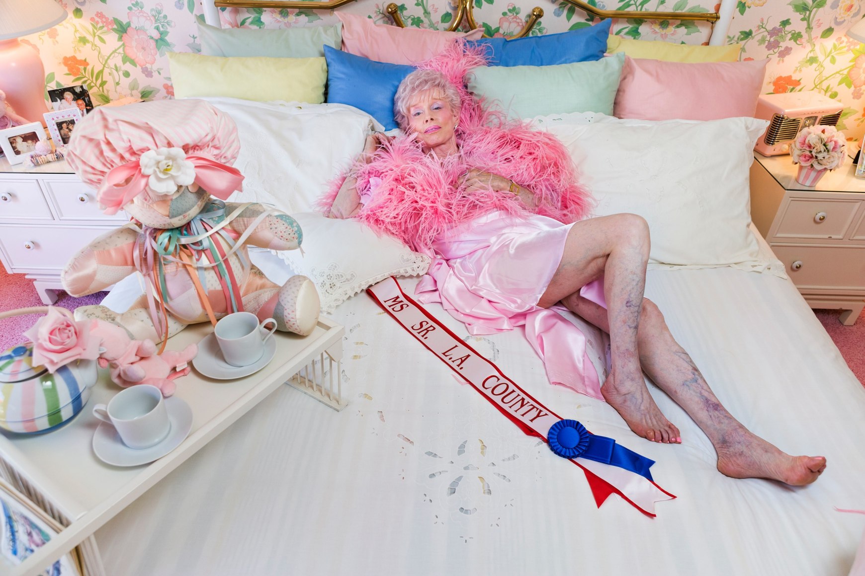 Jackie Goldberg, 72, a.k.a “the Pink Lady,” won Ms. Senior Los Angeles County with a monologue entitled “To Age or Not to Age,” Woodland Hills, Los Angeles, 2005. To prepare for the pageant, she got collagen injections from Dr. Arnold Klein, a Beverly Hills dermatologist whose clients included Michael Jackson, Elizabeth Taylor, Goldie Hawn, and Cher., Archival Pigment Print