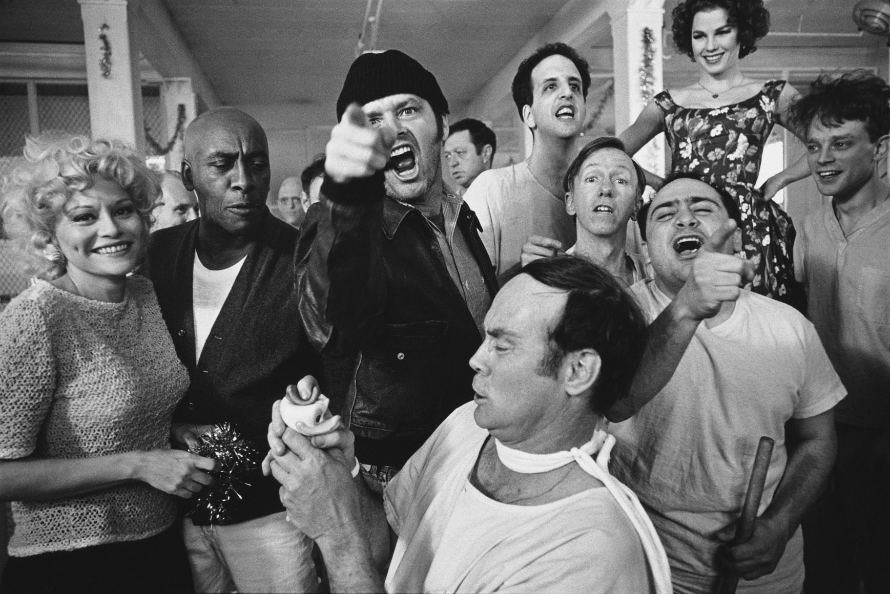 The Cast of One Flew Over the Cuckoo's Nest posing for their photograph on location at the Oregon State Hospital, Salem, Oregon, 1975, Silver Gelatin Photograph