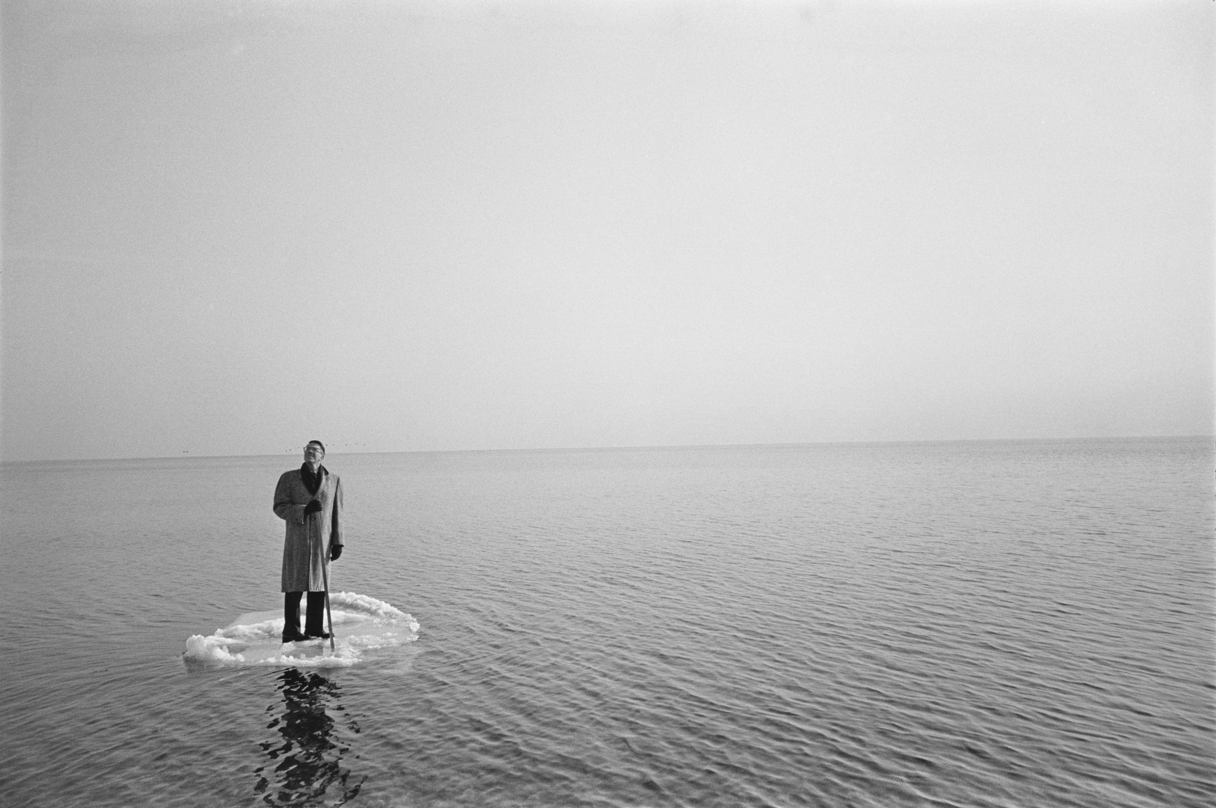 Man on Iceberg, Lake Michigan, 1961