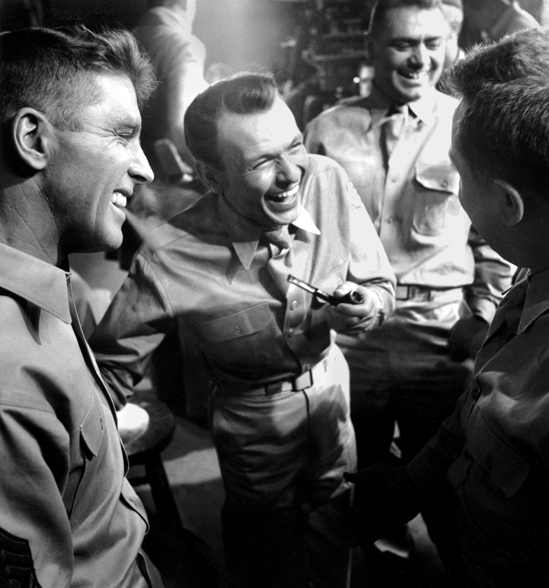 Burt Lancaster, Frank Sinatra, and Ernest Borgnine having a laugh on the set of "From Here to Eternity", 1953, Archival Pigment Print