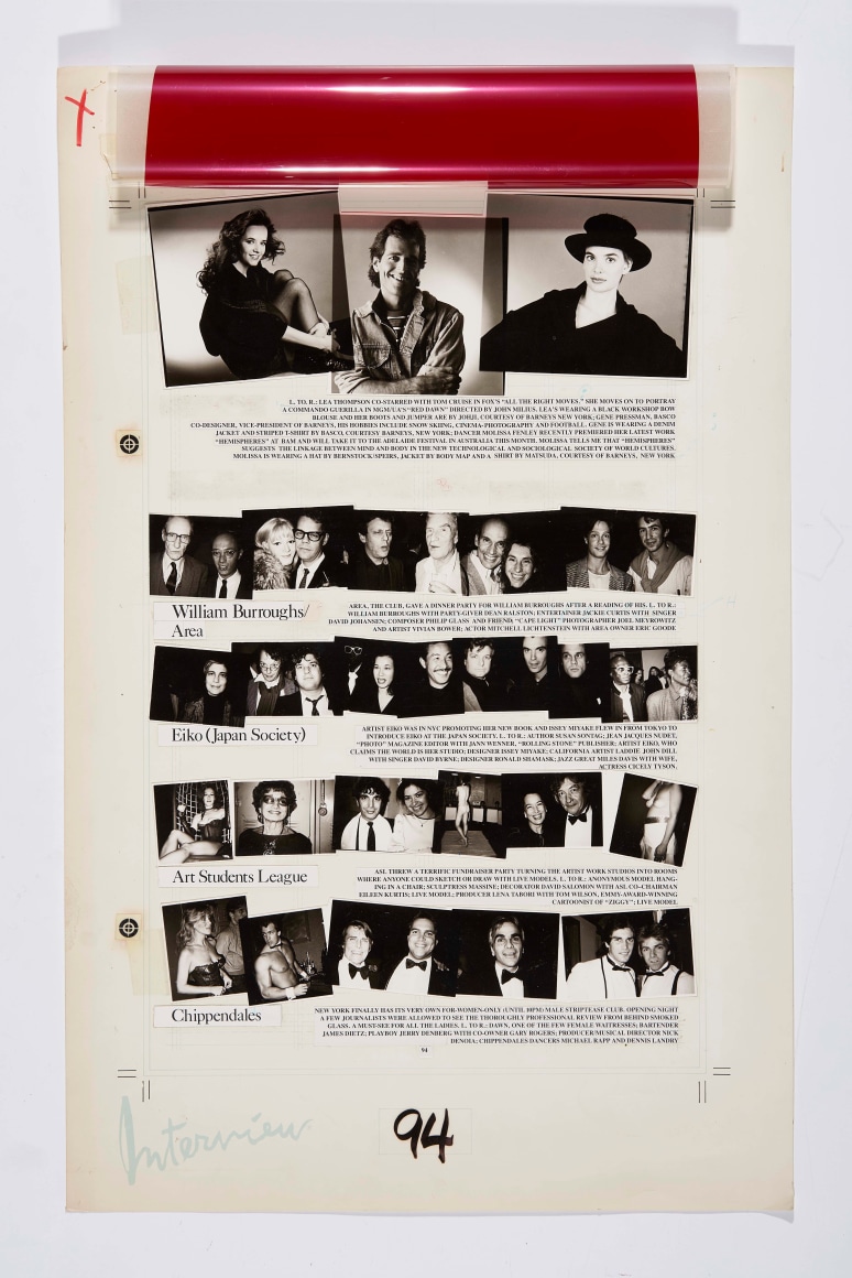Interview Magazine Mechanical, William Burroughs, 1993, Collage Silver Gelatin Photograph w/ Glassine, Mylar Sheet, Ink & Printed Text