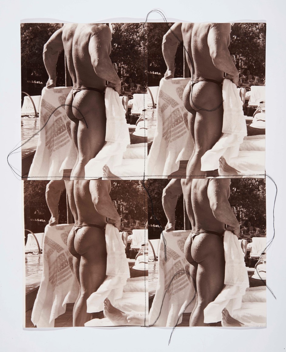 Fireman, Delano Pool, 1995, Silver Gelatin Photograph with fiber thread